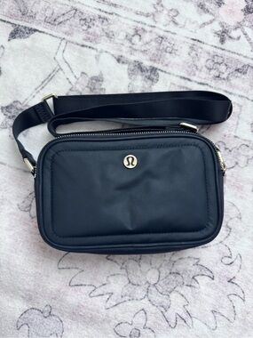 Lululemon Crossbody Camera Bag Black with Gold Hardware
